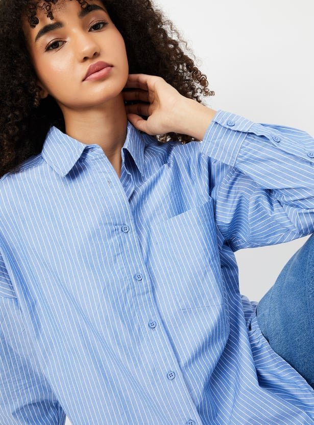 Women Oversized Striped Shirt - Image 4