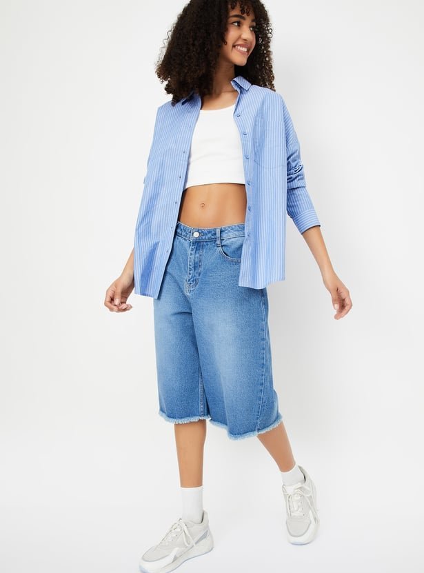 Women Oversized Striped Shirt - Image 3