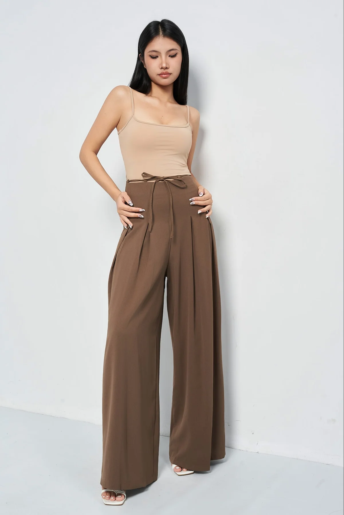 Cinched Drawstring Wide Leg Pants