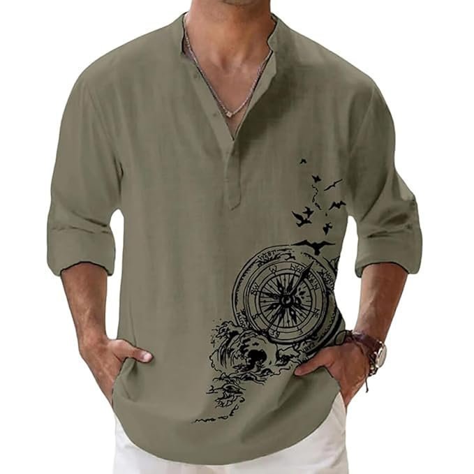 Men's Cotton Blend Mandarin Collar Self