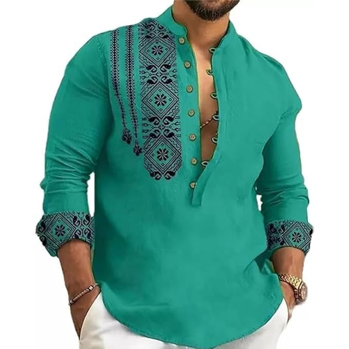 DEELMO Men's Cotton Blend Mandarin Collar Self One Design Full Sleeve Casual Short Kurta