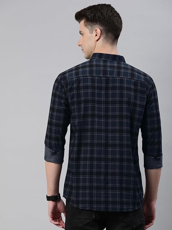 Men Small Checkered Slim Fit Cotton Casual Shirt - Image 3