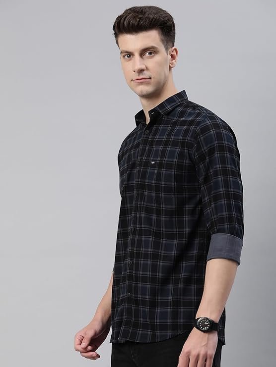 Men Small Checkered Slim Fit Cotton Casual Shirt - Image 2