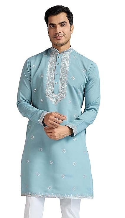 Kalaanj Men's Embroidered Silk Kurta