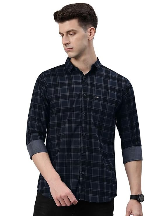 Men Small Checkered Slim Fit Cotton Casual Shirt