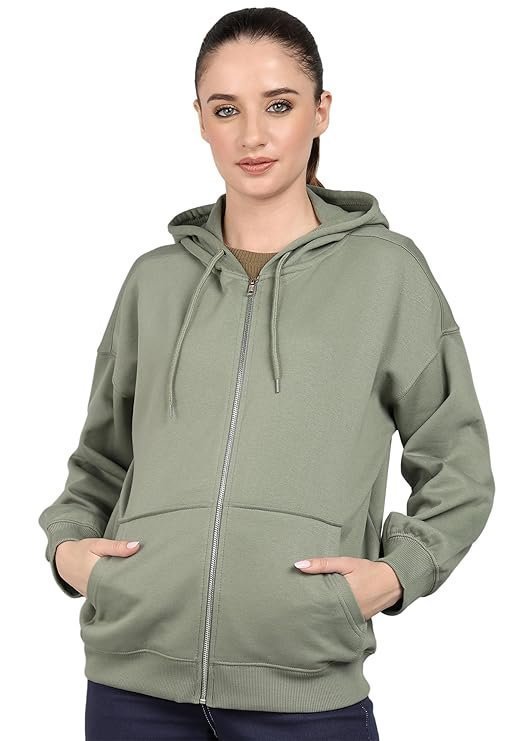 Clothing Cotton Blend Oversize Zipper Women's Hooded Neck Sweatshirt